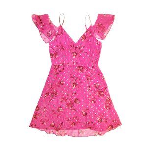NWOT White House Black Market Hot Pink Floral Metallic Blouson Luxe Dress Sz 12